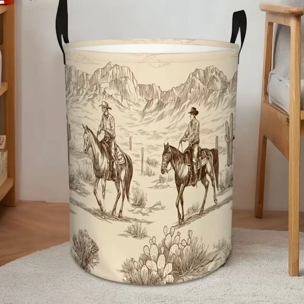 Western Cowboy Foldable Laundry Basket Waterproof Oxford Cloth For Clothes Toys